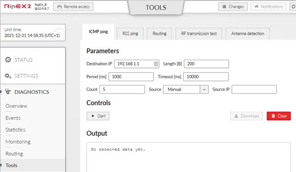 RipEX_B ICMP ping to RipEX_A 192.168.1.1