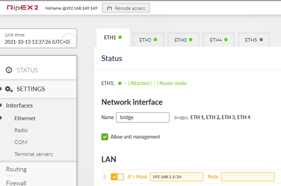 RipEX_A – Interfaces – Ethernet