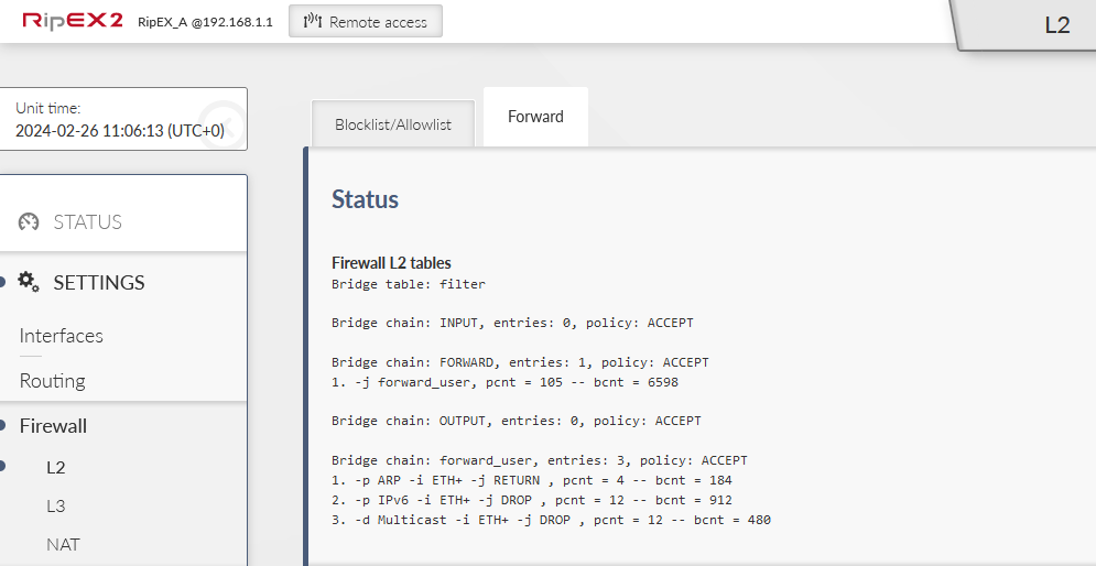 L2 Forward Firewall status