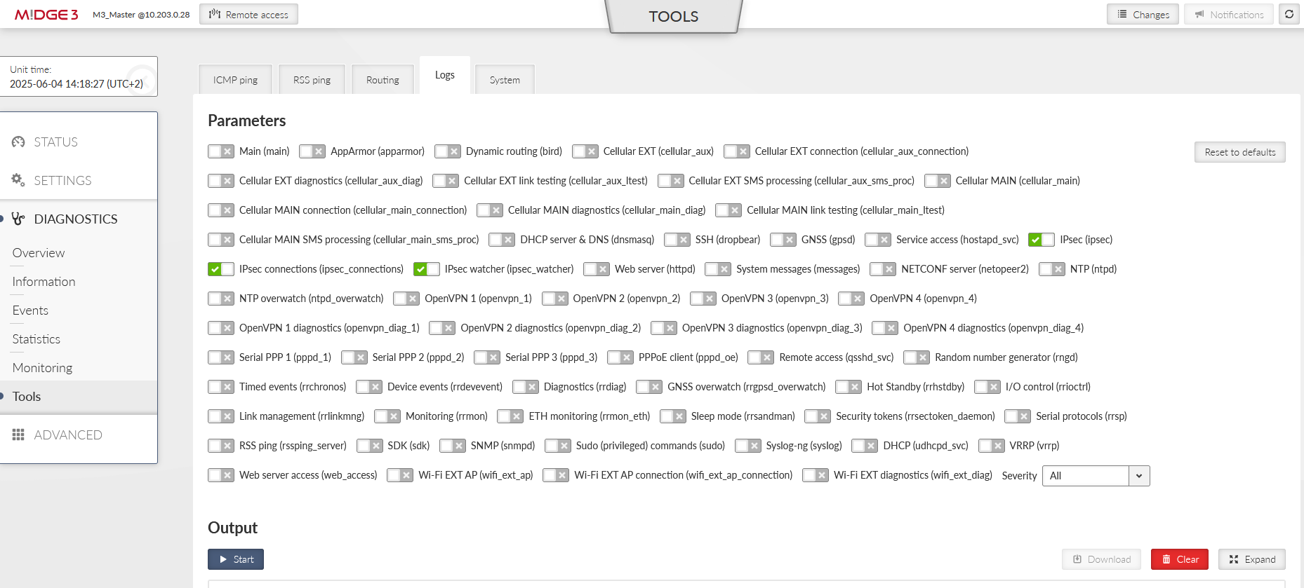 Tools > Logs debugging