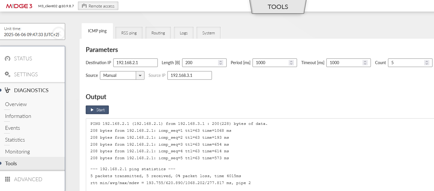 Client to client ICMP ping test