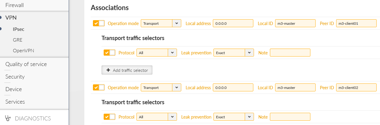 M3_Master Transport IPsec settings
