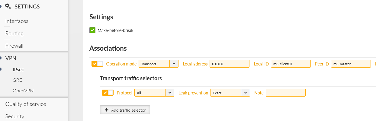 M3_client01 Transport IPsec settings