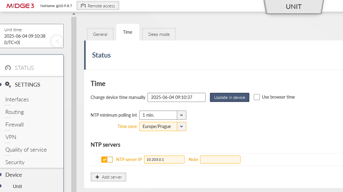 NTP/Time settings