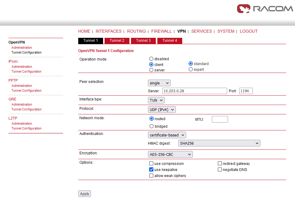 MIDGE2_Client03 OpenVPN settings