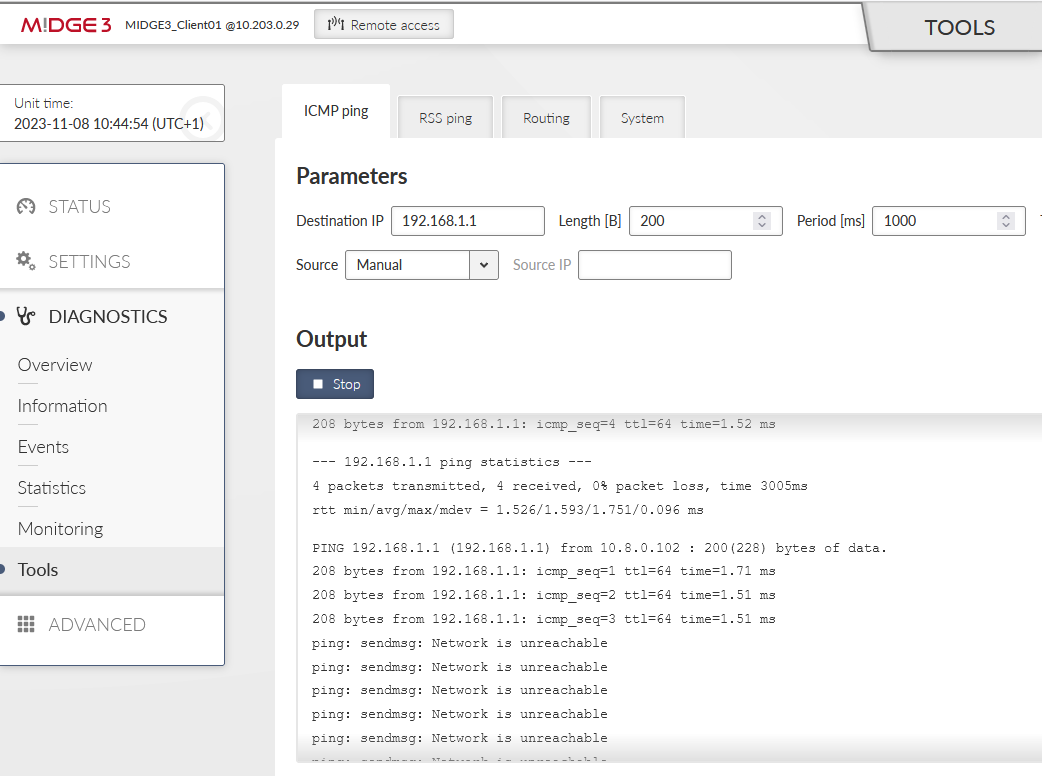 MIDGE3_Client01 ICMP ping failures