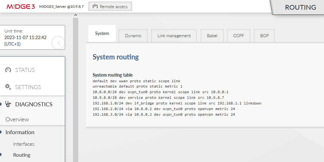 MIDGE3_Server Routing information