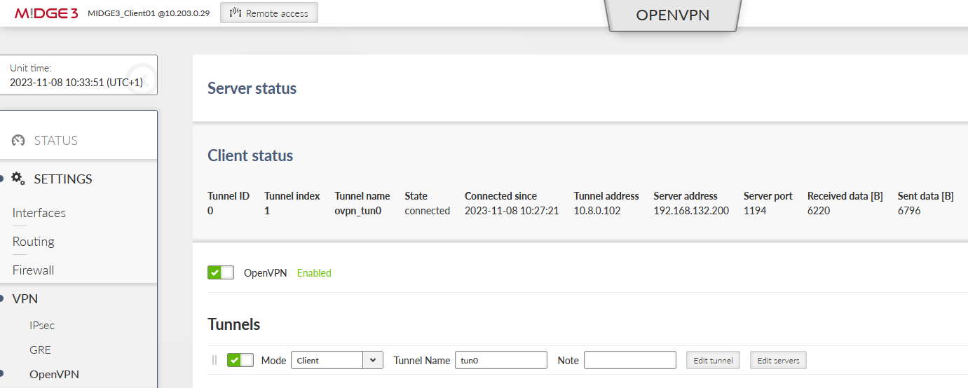 MIDGE3_Client01 OpenVPN Status