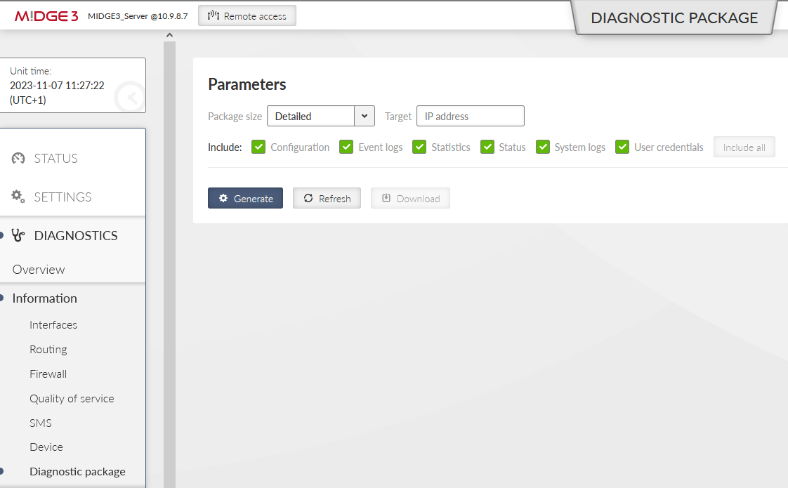 MIDGE3_Server Diagnostic package