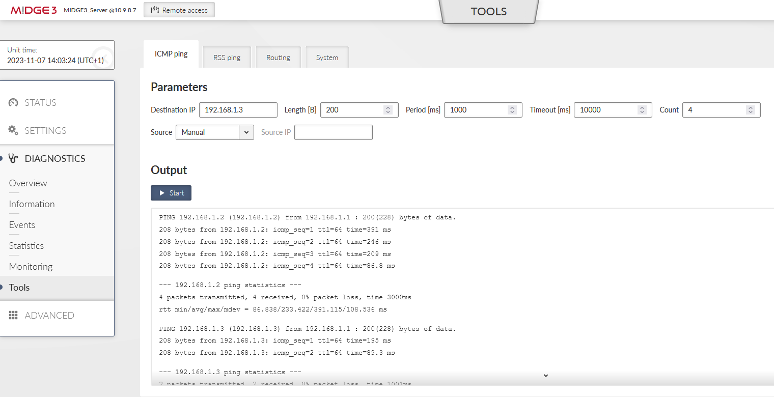 MIDGE3_Server ICMP ping