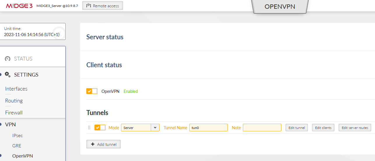 MIDGE3_Server, OpenVPN server settings