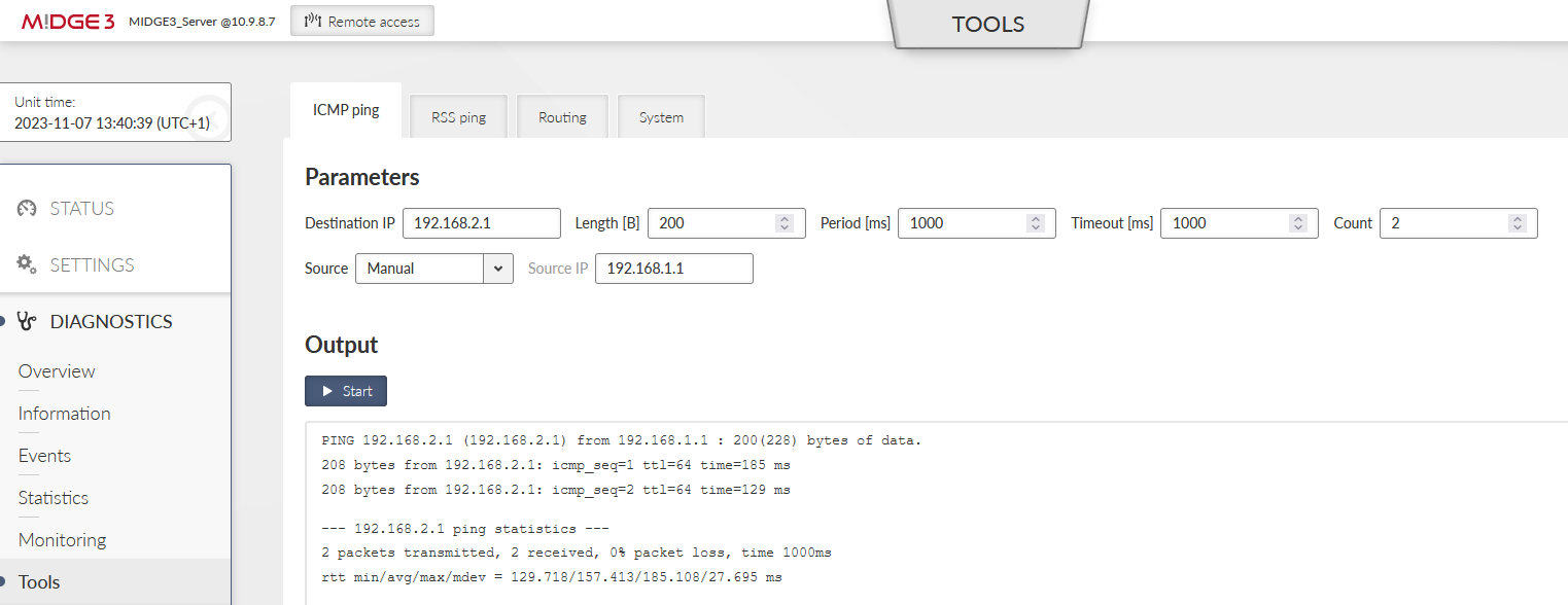 MIDGE3_Server ICMP ping