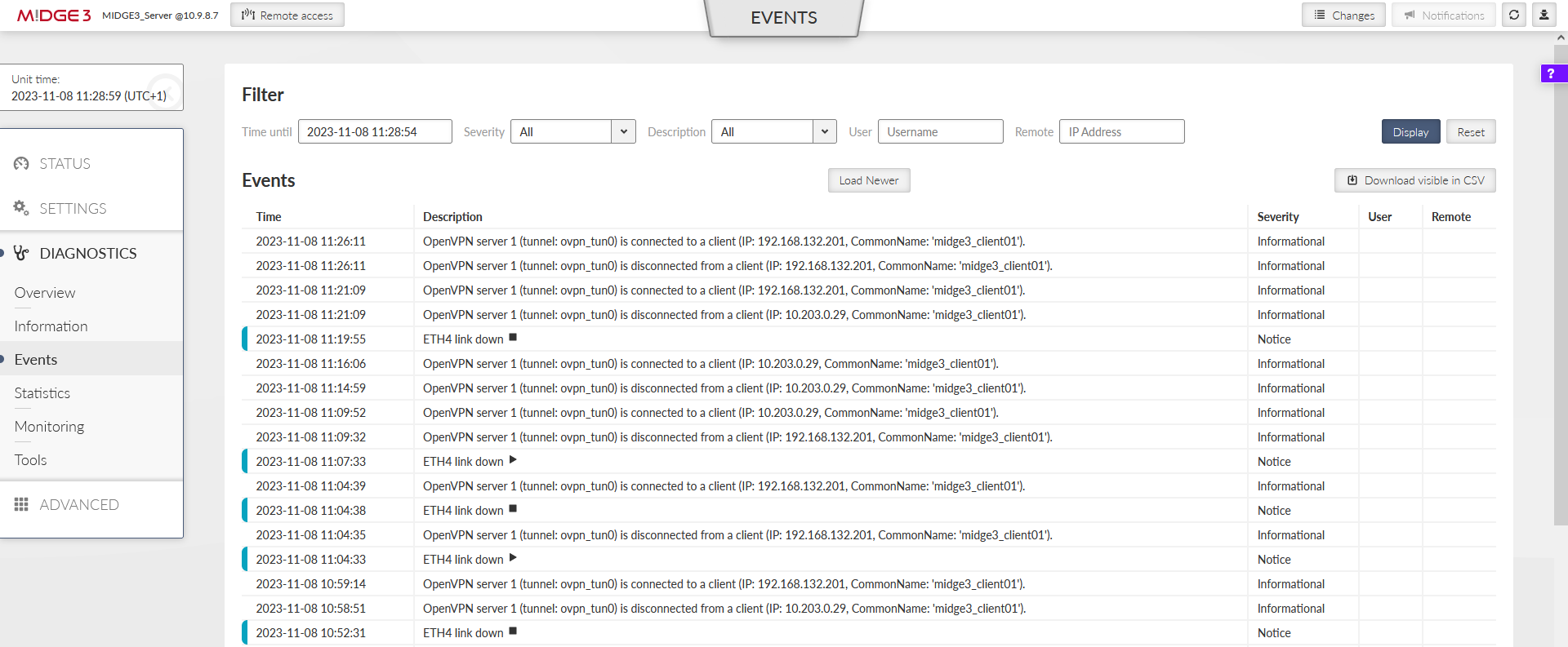 MIDGE3_Server Events history