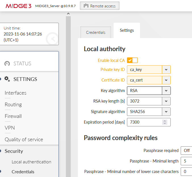 MIDGE3_Server Enabling local CA