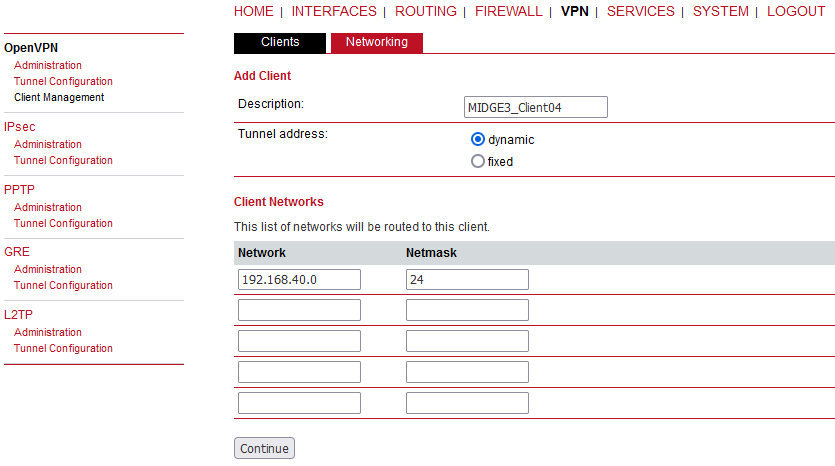 Adding a new OpenVPN client in M!DGE2