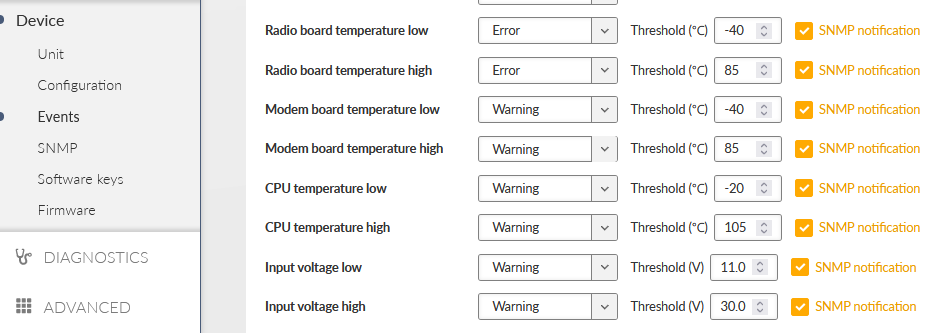 RipEX2 Events – configurable thresholds