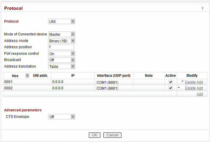 Menu Protocols COM