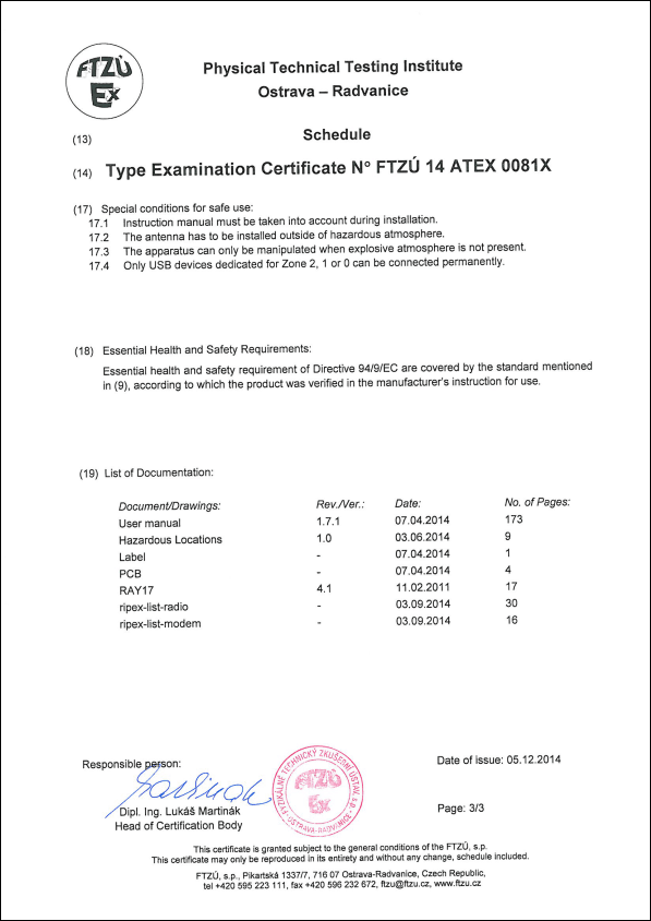 ATEX Certificate RipEX, 3/3