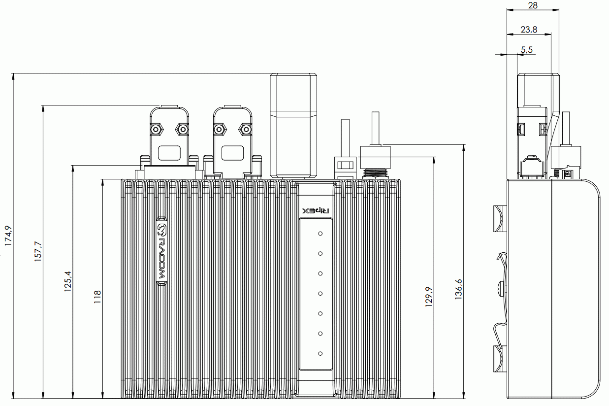 RipEX.dimensions with connectors