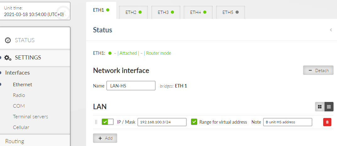 SETTINGS > Interfaces > Ethernet