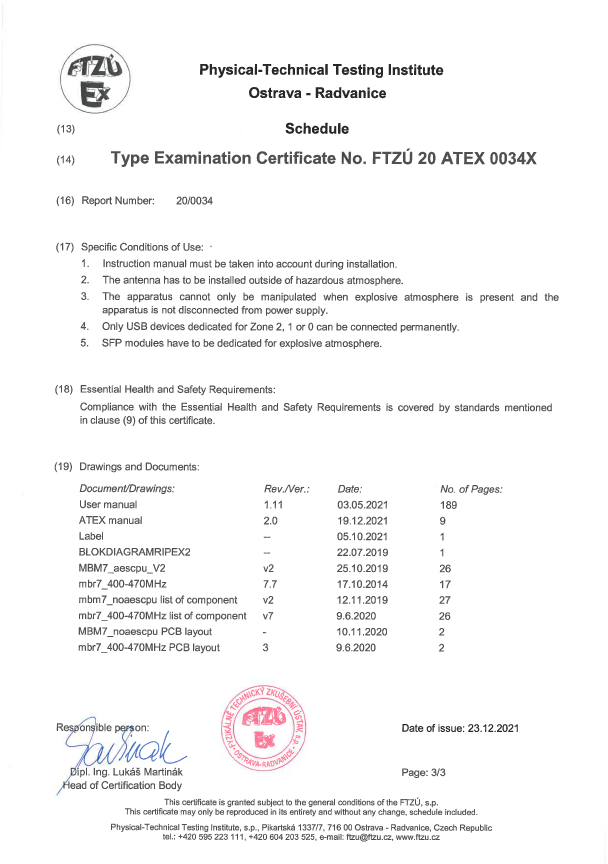 ATEX type examination certificate 3/3