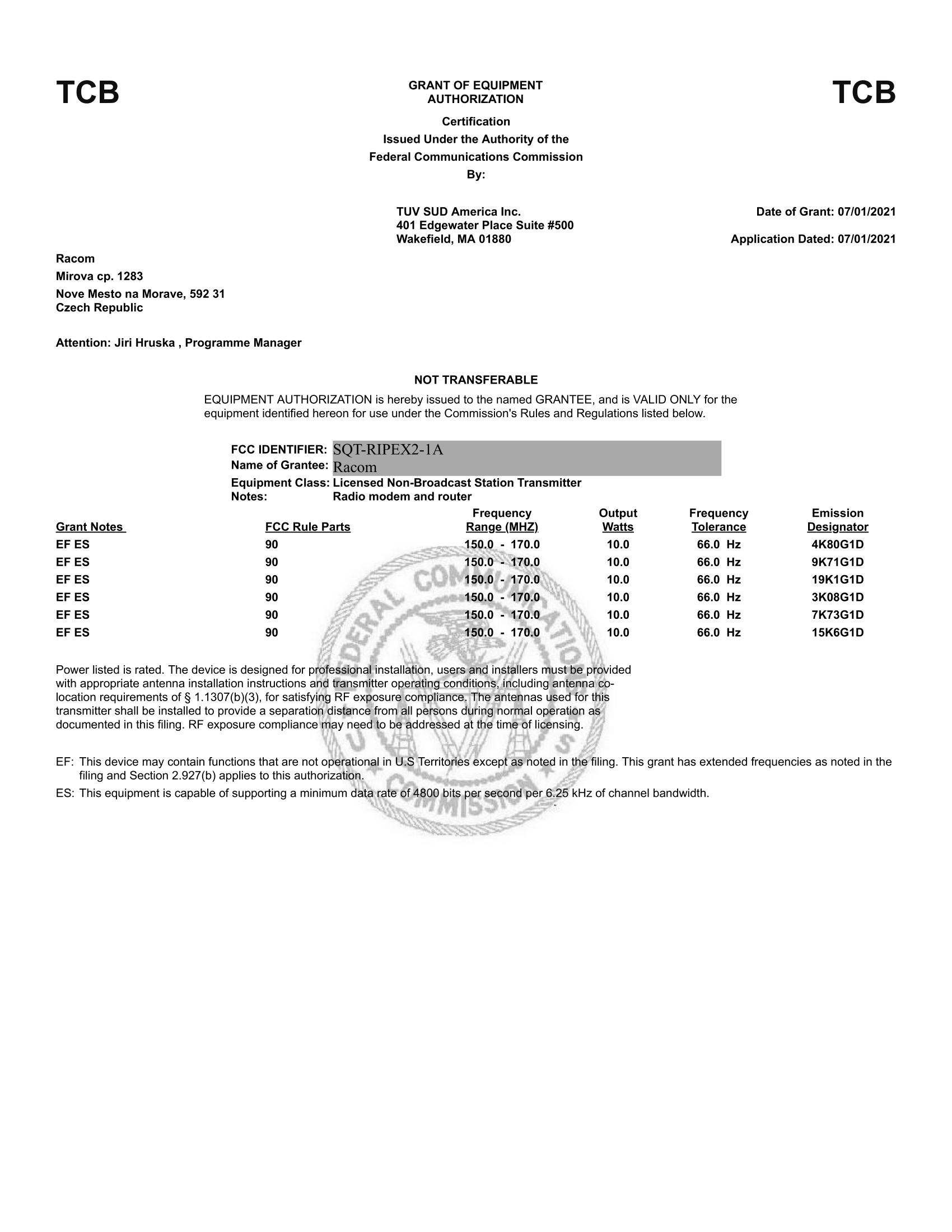 Grant for RipEX2-1A