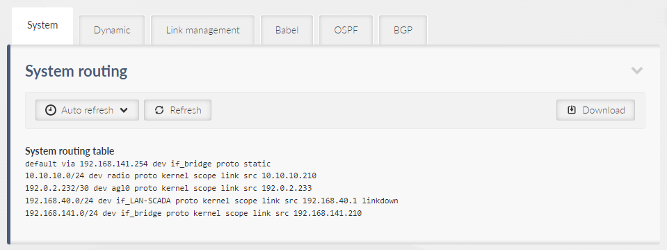 DIAGNOSTICS > Information > Routing