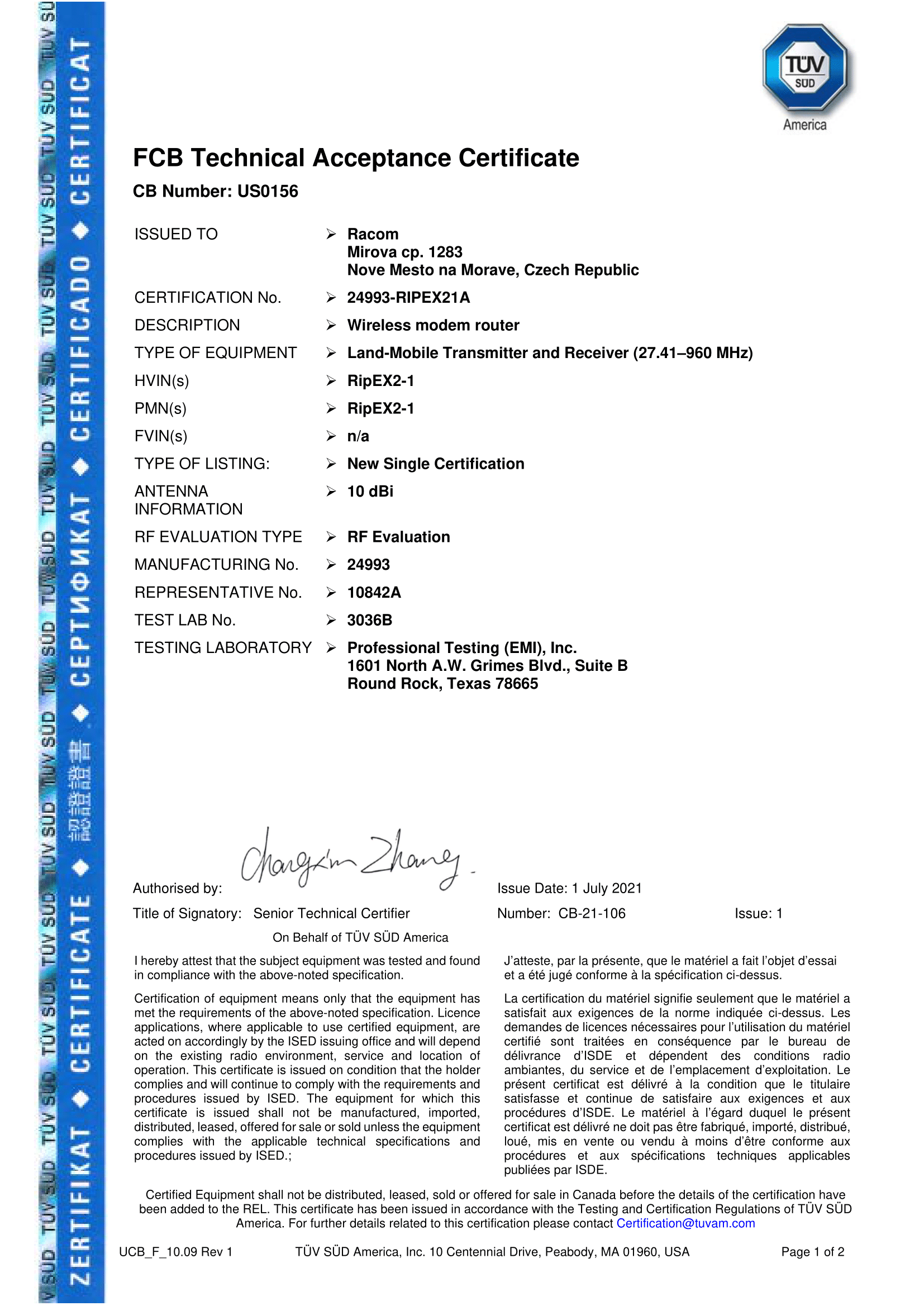 FCB certificate for RipEX2-1A