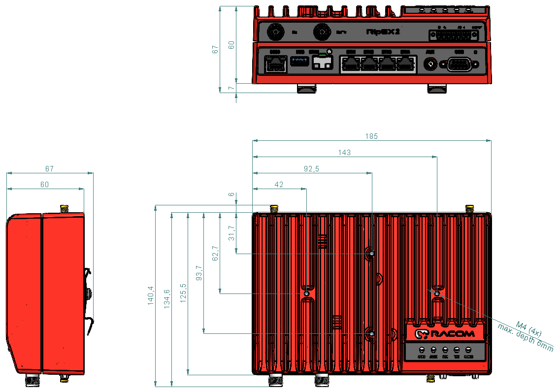 RipEX2- with optional cellular interface dimensions