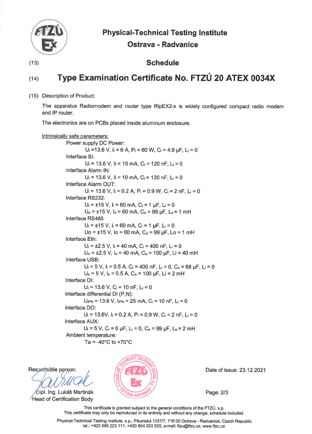 ATEX type examination certificate 2/3