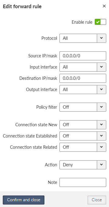 SETTINGS > Firewall > L3 forward