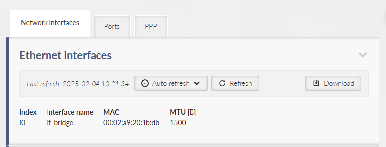DIAGNOSTICS > Information > Interfaces > Ethernet