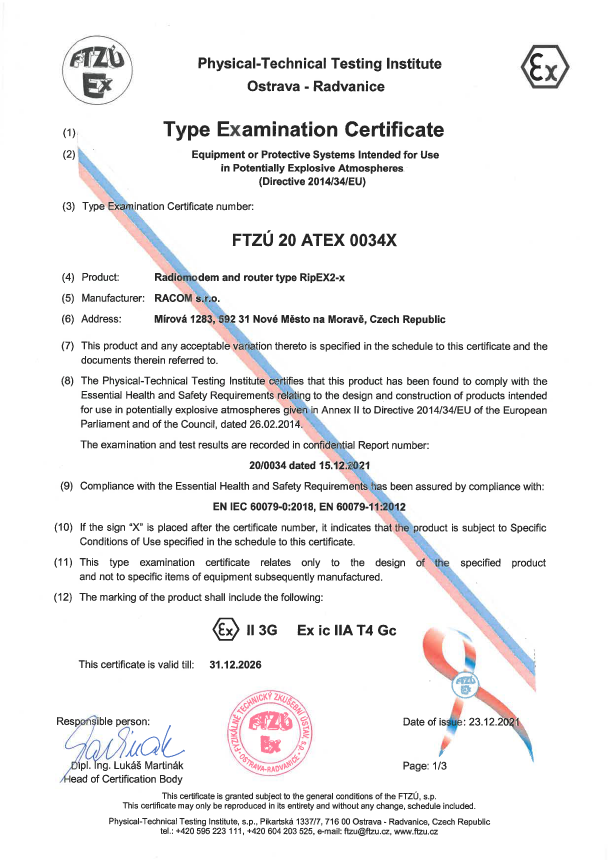 ATEX type examination certificate 1/3