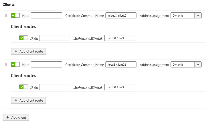 OpenVPN Clients settings