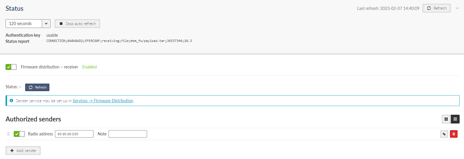 SETTINGS > Device > Firmware > Distributed