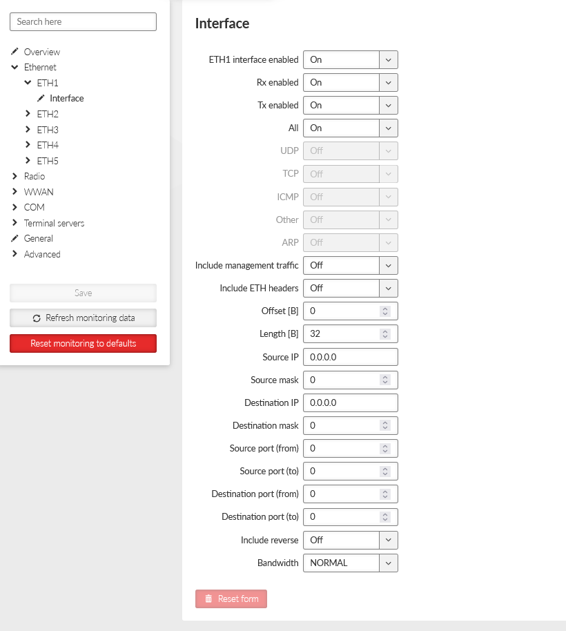 DIAGNOSTICS > Monitoring > Ethernet > ETH1 > Interface