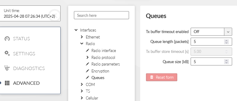 ADVANCED > Interfaces > Radio > Queues