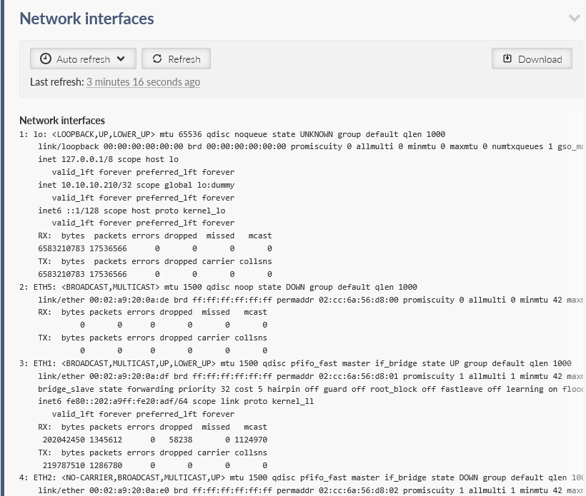 DIAGNOSTICS > Information > Interfaces > Ethernet