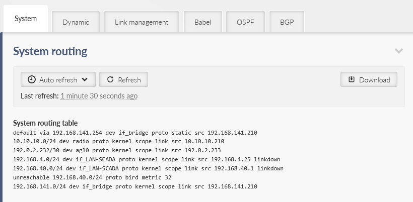 DIAGNOSTICS > Information > Routing