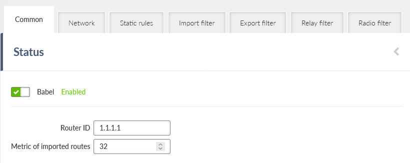 SETTINGS > Routing > Babel