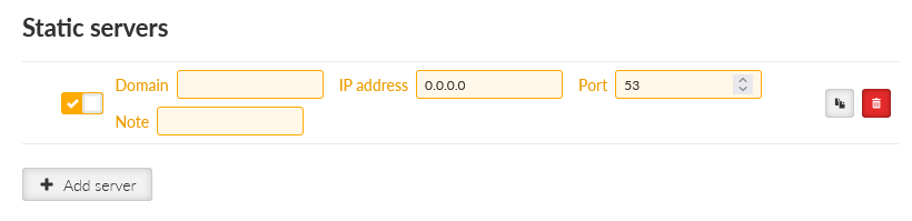SETTINGS > Services > DNS > Static servers