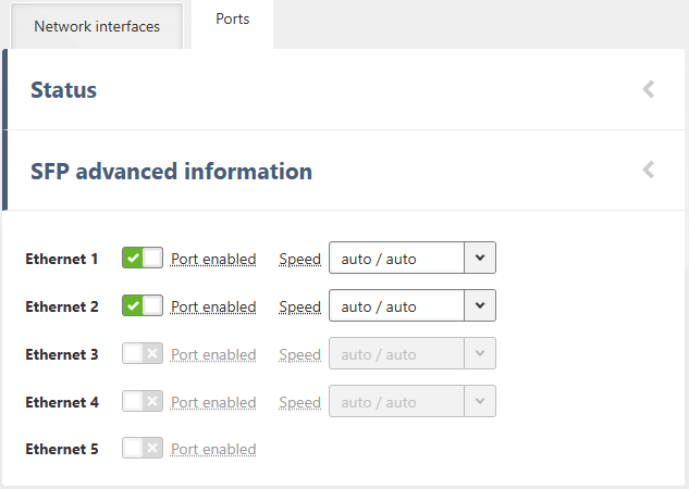 SETTINGS > Interfaces > Ethernet > Ports
