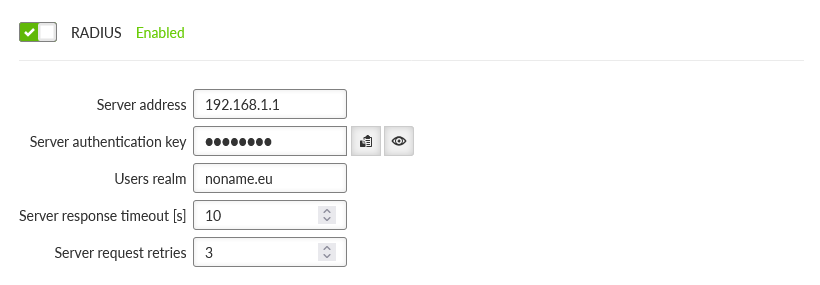SETTINGS > Security > RADIUS