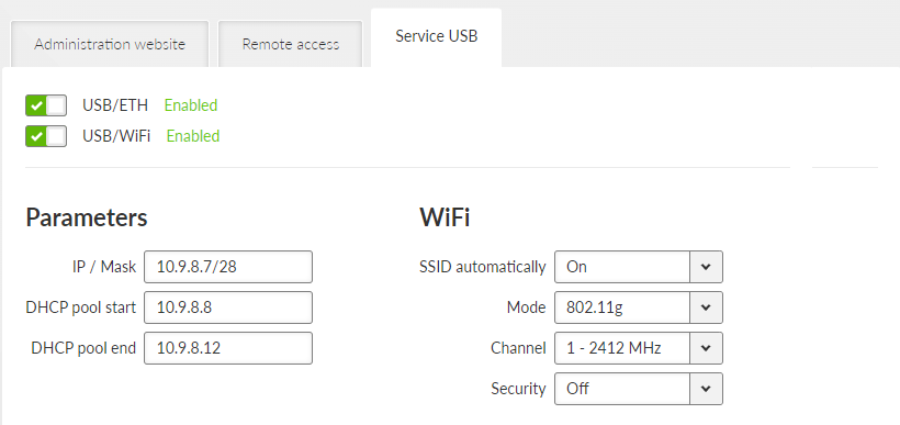 SETTINGS > Security > Management access > Service USB