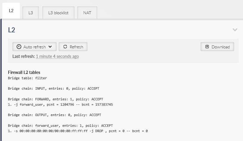 DIAGNOSTICS > Information > Firewall > L2