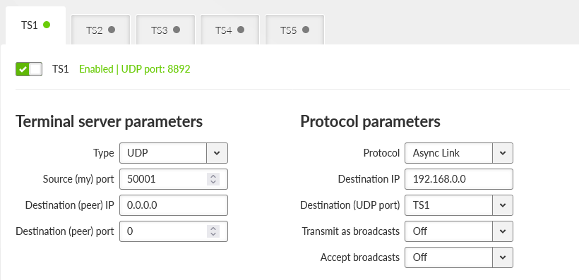 SETTINGS > Interfaces > Terminal servers