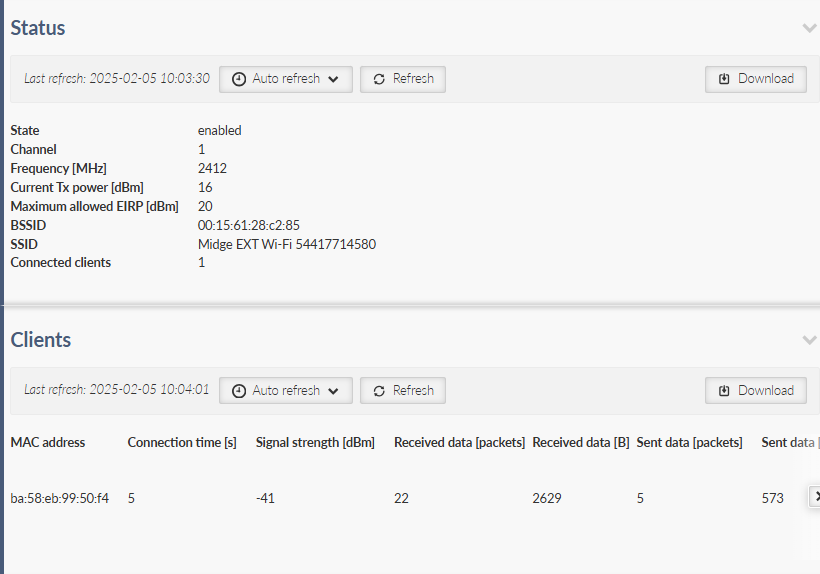 DIAGNOSTICS > Information > Interfaces > Wi-Fi