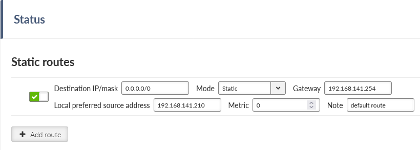 SETTINGS > Routing > Static