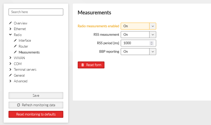 Diagnostics > Monitoring > Radio > Measurements