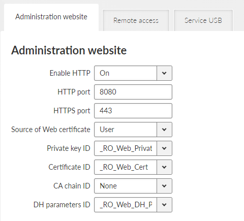 SETTINGS > Security > Management access > Administration website